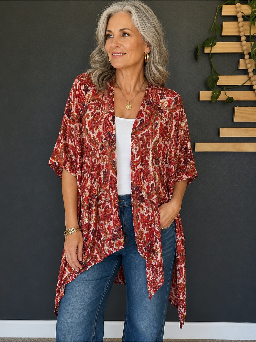 LOFT Outlet Paisley Open Front Kimono Cardigan XS/S Boho Duster Cover Up